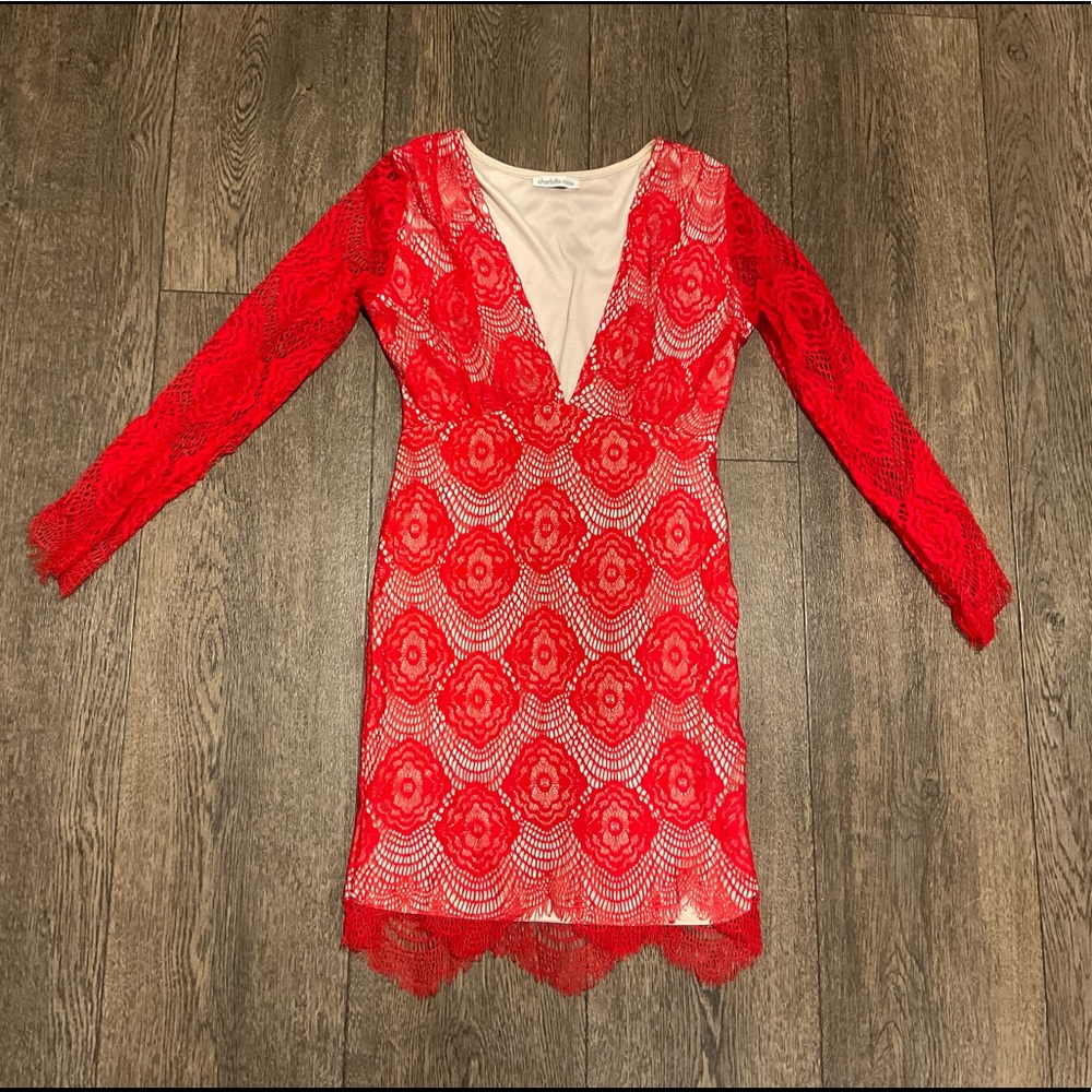 RED Charlotte Russe Medium Lace/Nude dress